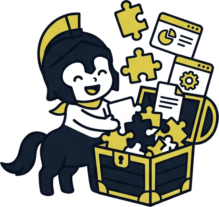 プラグインが詰まった宝箱を抱えるこどもキンタウロス